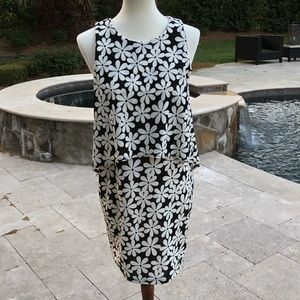 Alya Black and Cream Dress with Floral Design